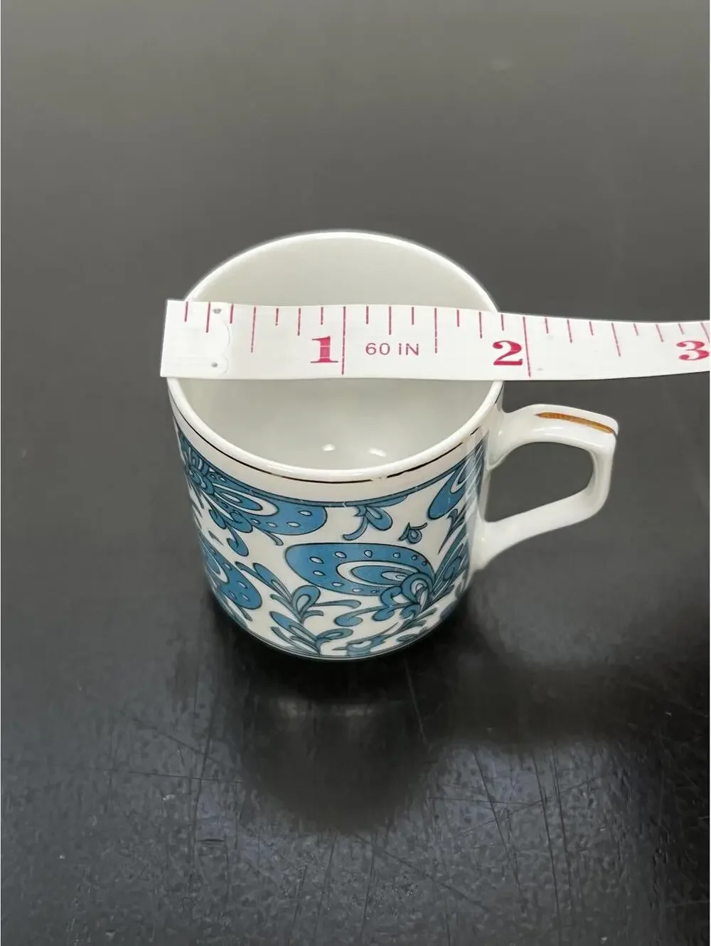 Set of 5 Vintage Chinese‎ Porcelain Espresso Cups with Blue Floral Pattern